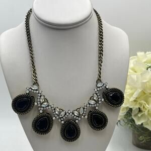 J. Crew Black Rhinestone Teardrop Bead Gold Tone Chain Opalescent Necklace